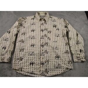 Wrangler Shirt Mens Large Beige Birds All Over Print Long‎ Sleeve Western